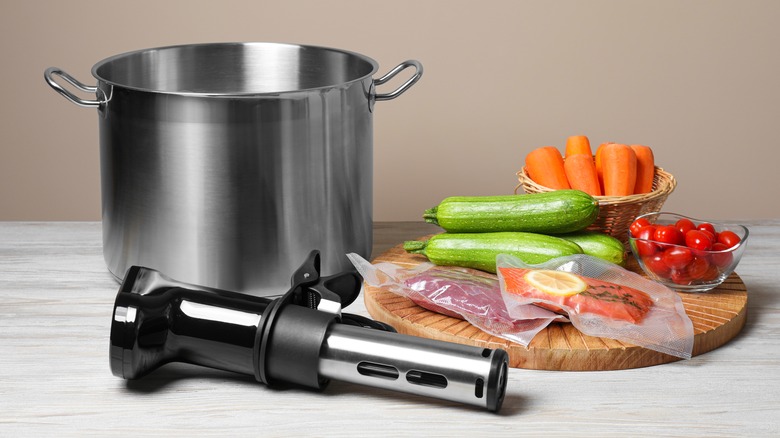 sous vide machine and vegetables