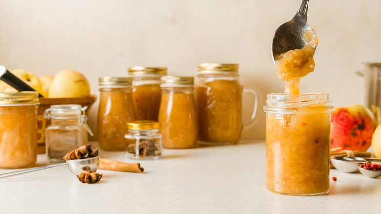 Setting of homemade applesauce and spices