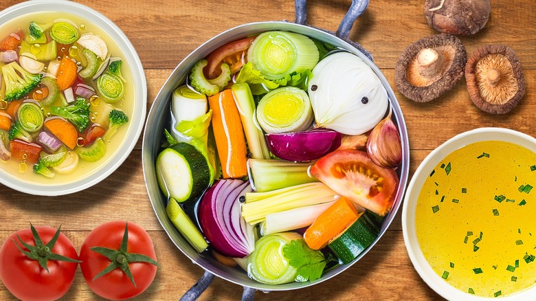 Vegetable stock in pot