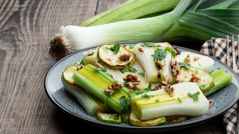 roasted leeks on plate