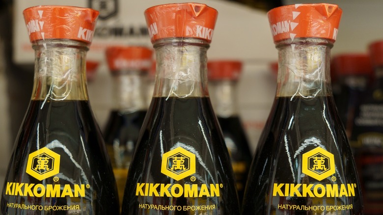 bottles of Kikkoman soy sauce