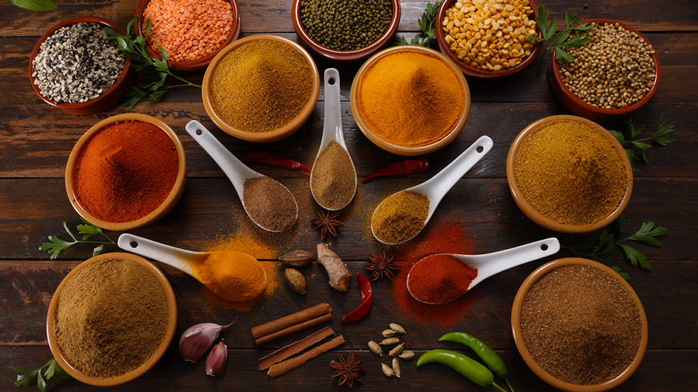 various herbs and spices