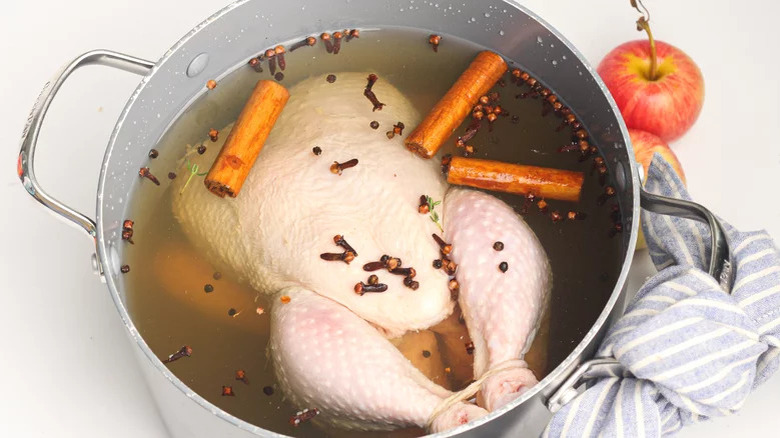 raw chicken in apple brine