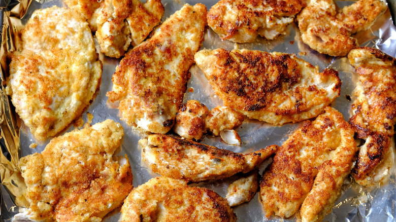 Chicken on foil-lined pan