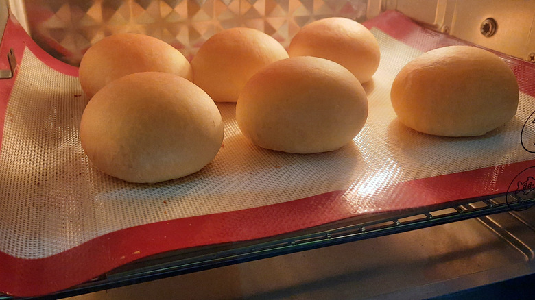 Bread rolls baking on silpat