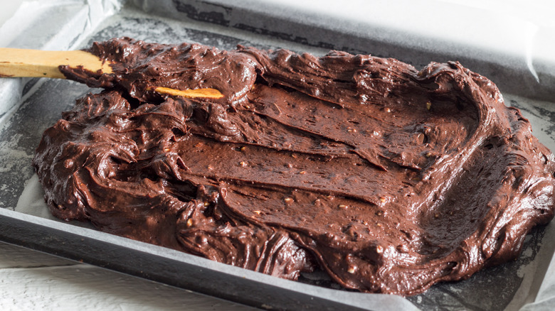 Brownie batter in wax paper