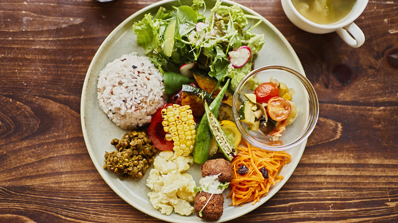 Plate of assorted vegan foods