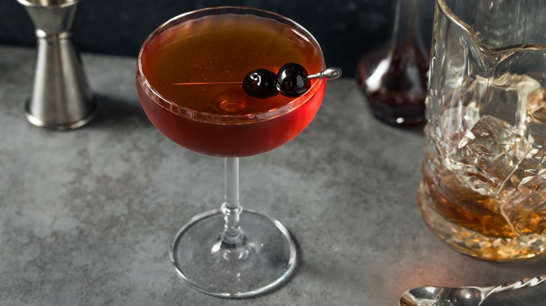 Manhattan cocktail in a crystal coup