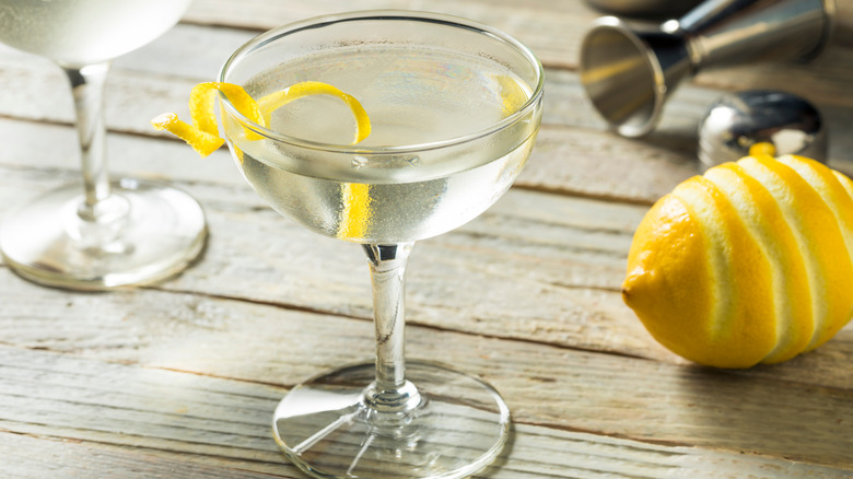 Vesper cocktail with lemon twist