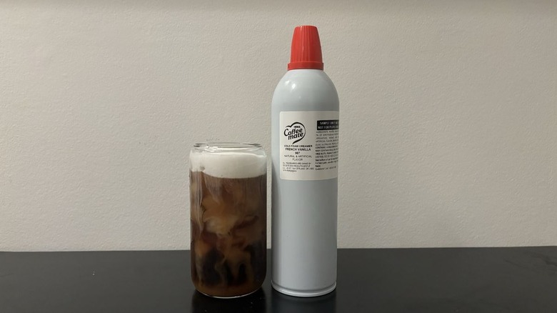 coffee mate french vanilla cold foam can on table