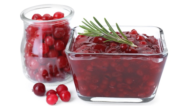 cranberry sauce in glass container