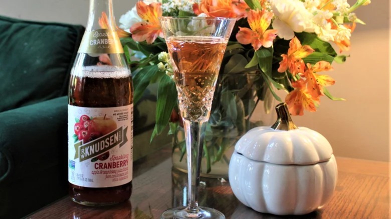 Sparkling Cranberry Juice on table