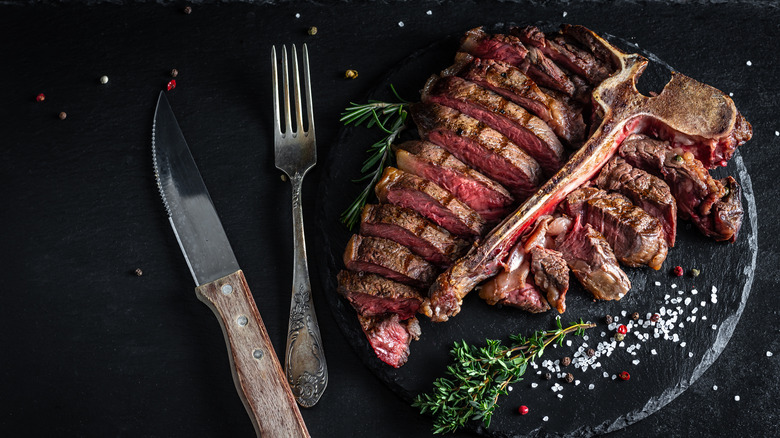 Porterhouse steak on plate