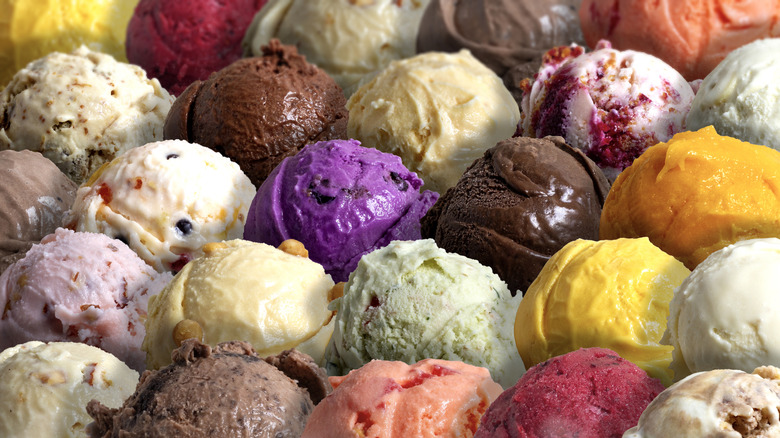 Various flavors of ice cream scoops