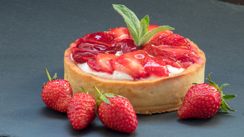 Strawberry tart with fresh strawberries on top