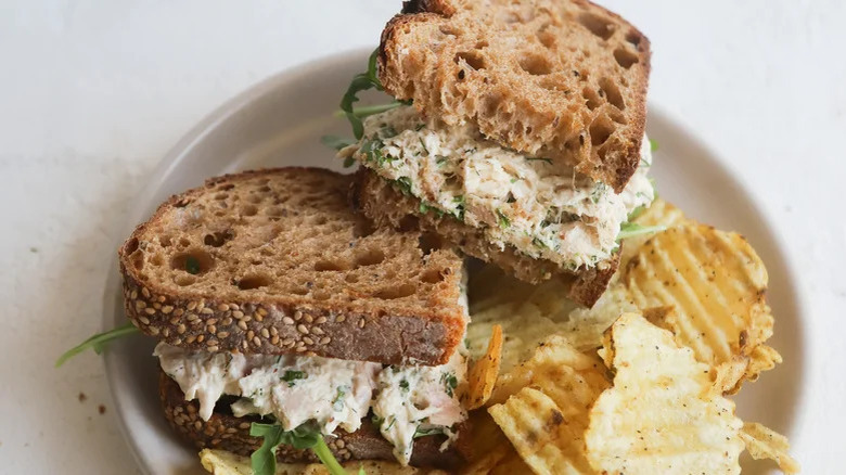 Tuna salad sandwich and chips 