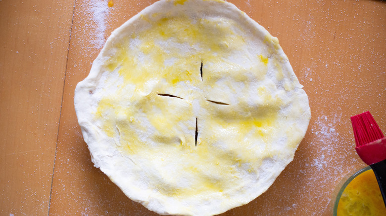 Pie crust with wash brushed on