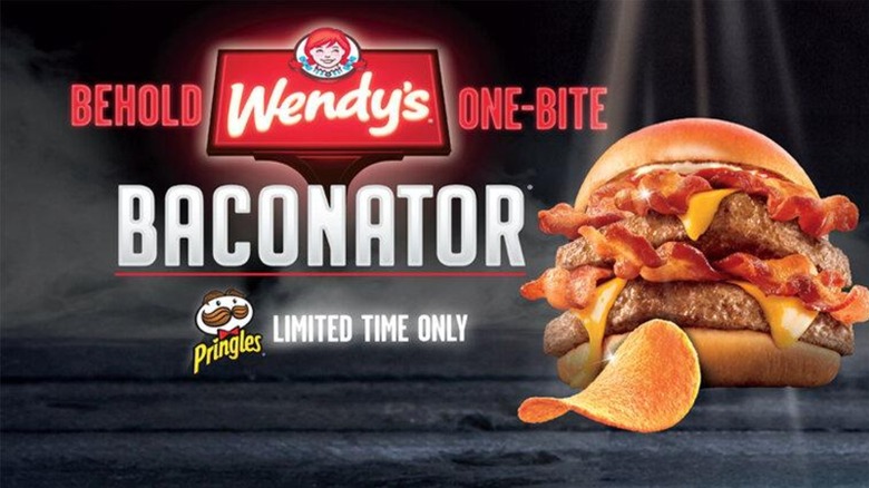 Advertisement for Baconator Pringles showing the burger next to a pringles chip