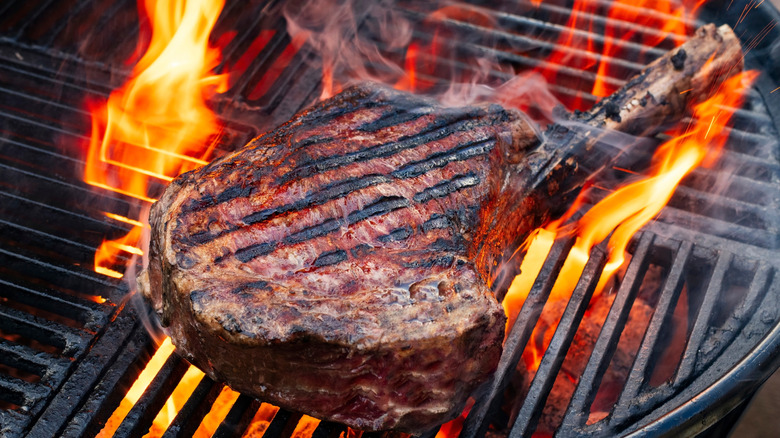 tomahawk steak on the grill