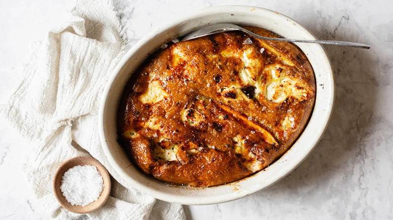 carrot goat cheese frittata in casserole dish