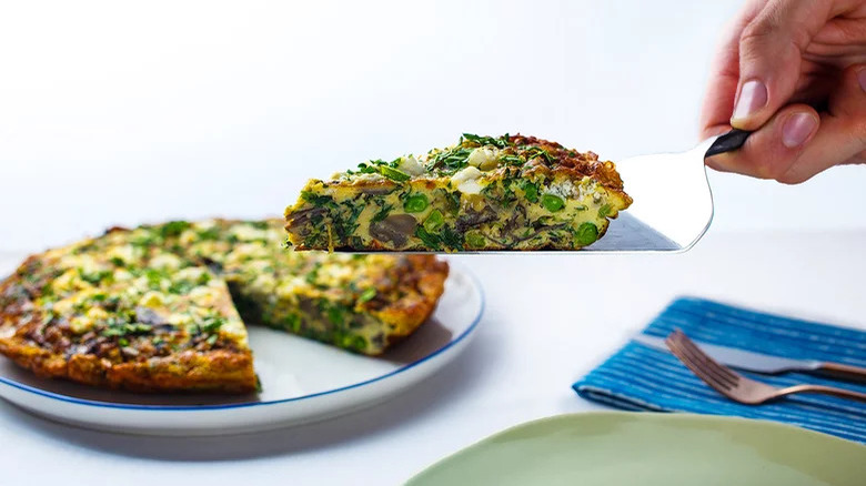 slice of garlic and mushroom frittata