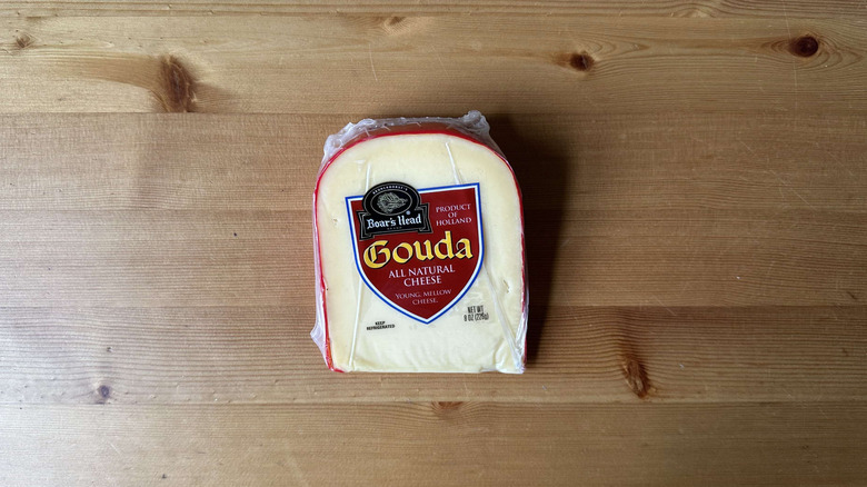 Boar's Head Gouda on wooden table