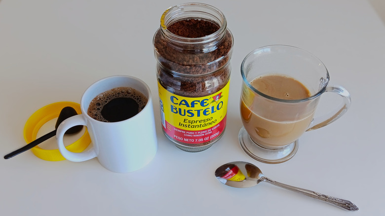 Cafe Bustelo instant coffee and mugs of coffee