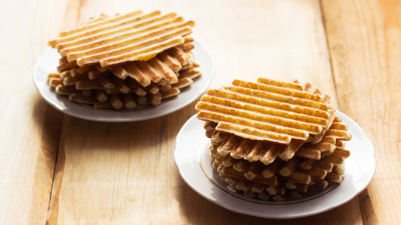 Plates of mashed potato waffles