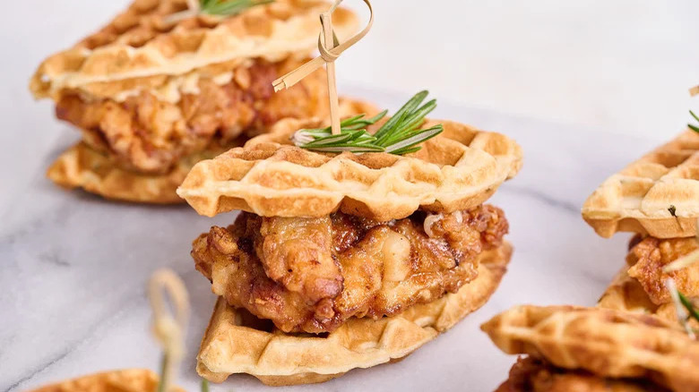 chicken and waffle sliders with rosemary