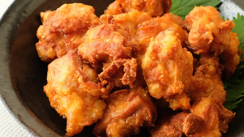 close up of karaage fried chicken