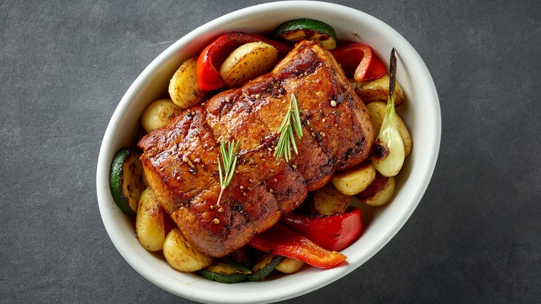 roast pork in baking dish