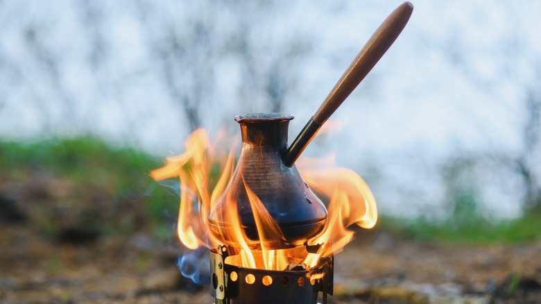 Turkish coffee made on campfire