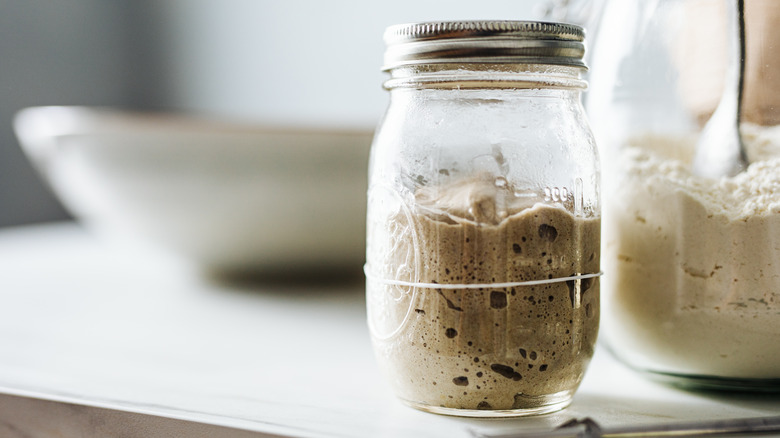 glass jar with sourdough starter