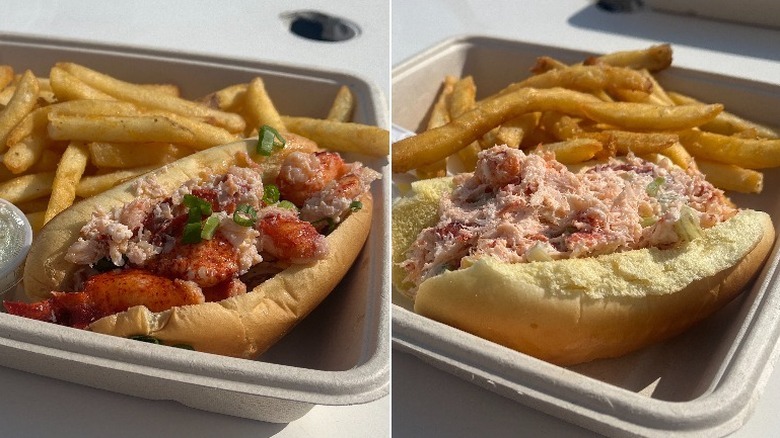 two lobster rolls with french fries