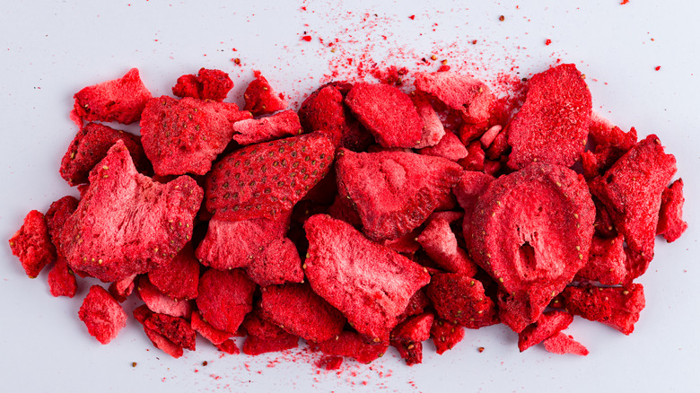 Red freeze-dried strawberries pieces