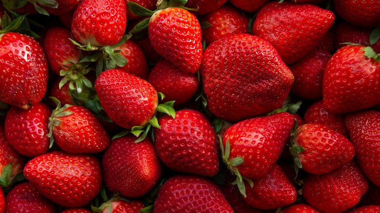 Whole red strawberries