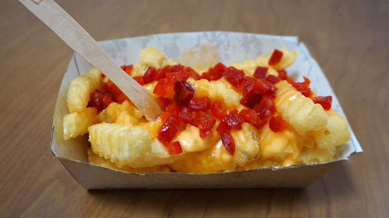 Cheesy fries with cherry peppers