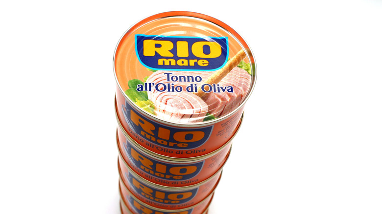 stacked Rio mare tuna cans