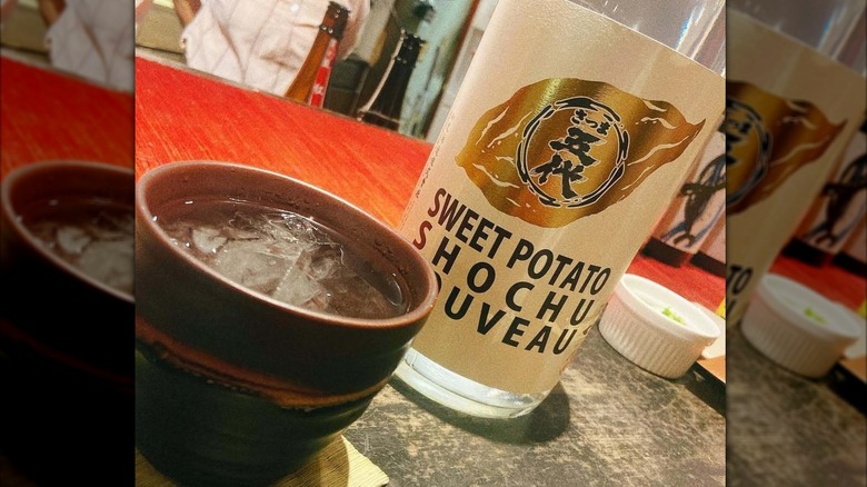 A bottle of sweet potato shochu