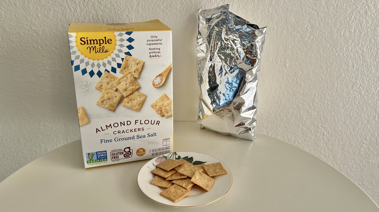 Simple mills almond flour crackers on a plate