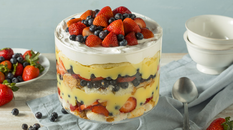 Stacked fruit trifle