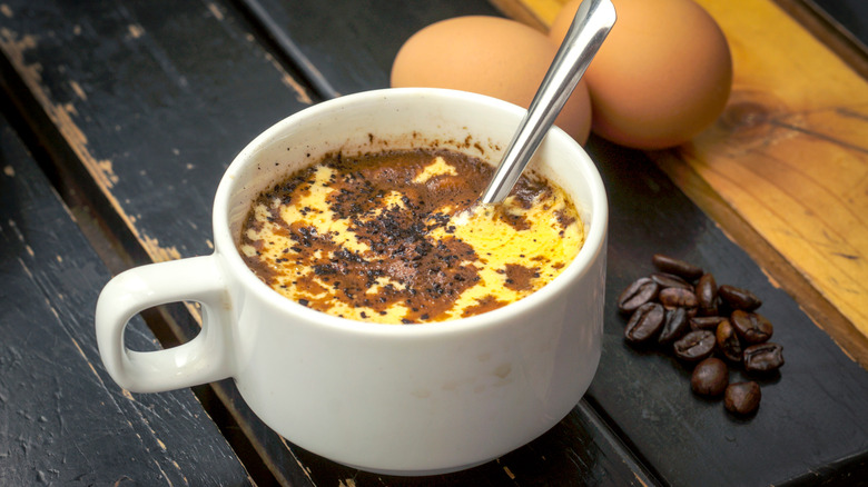 Vietnamese egg coffee with beans