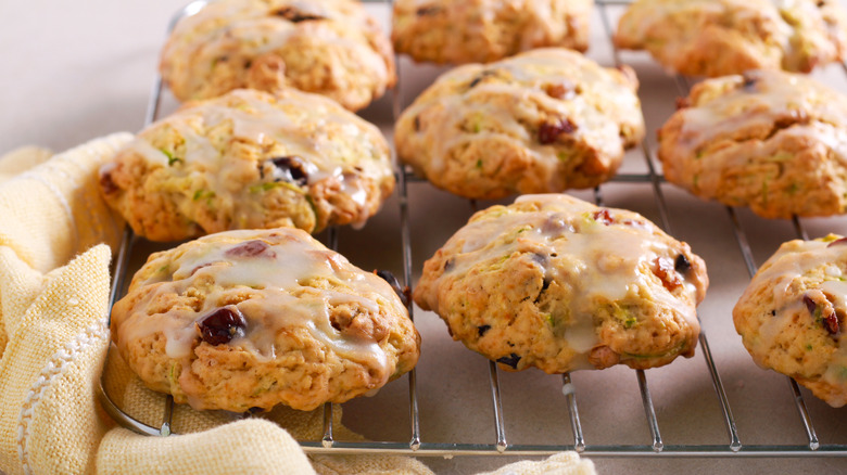 zucchini cookies on wire rack