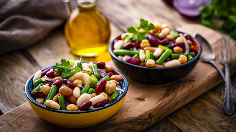 Five-bean salads in bowls