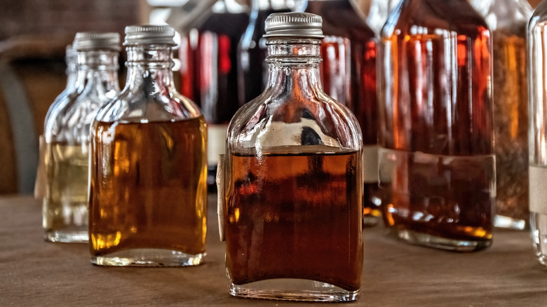 bourbon bottles on display