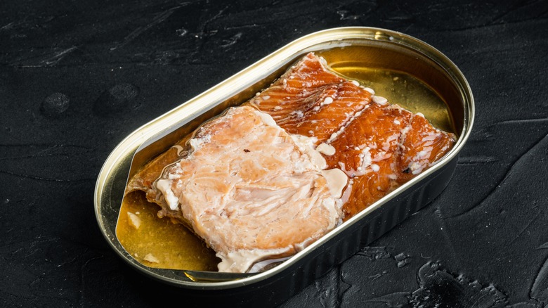 Tinned trout in can