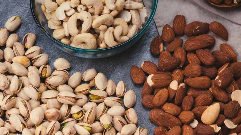 almond, cashews, and pistachios