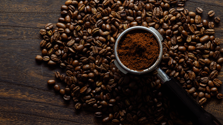 espresso powder and coffee beans