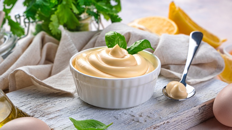 mayo in white ramekin