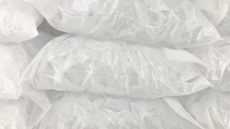 Plastic bags filled with ice cubes